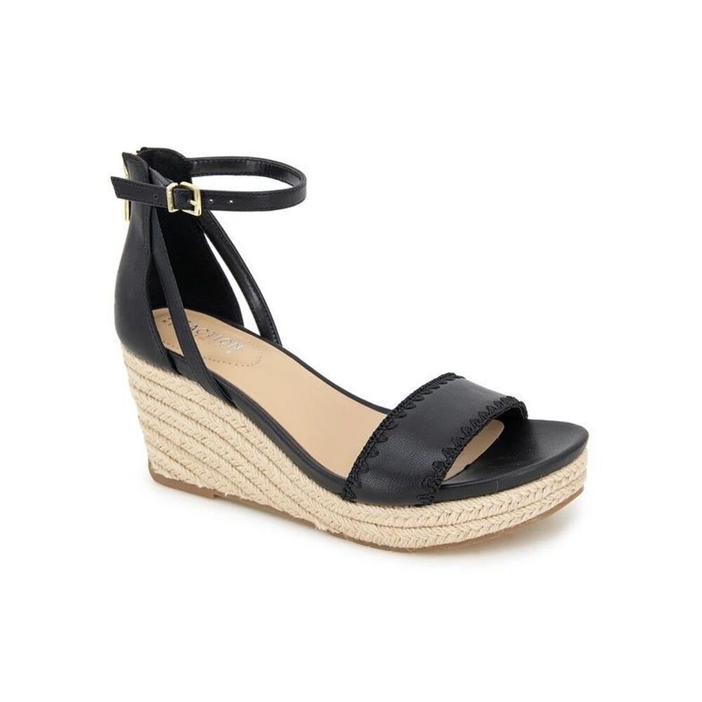 Kenneth Cole Reaction NWT Colton Espadrille 3” Strappy Wedge Ankle Sandals Black - Picture 1 of 5
